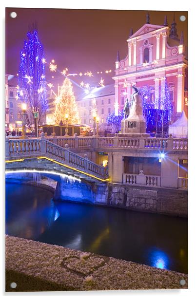 Christmas lights in Preseren Square in Ljubljana Acrylic by Ian Middleton