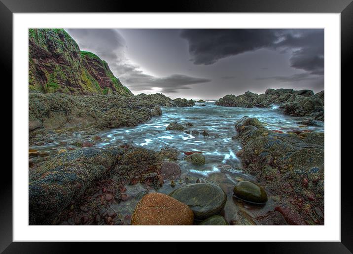 Stonehaven shore at Dunnotar Castle Framed Mounted Print by Gabor Pozsgai