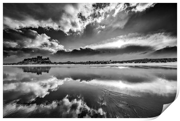 Bamburgh Castle beach Reflections Print by John Finney