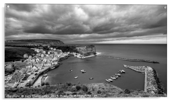 Dramatic Skies at Staithes Acrylic by Gary Clarricoates