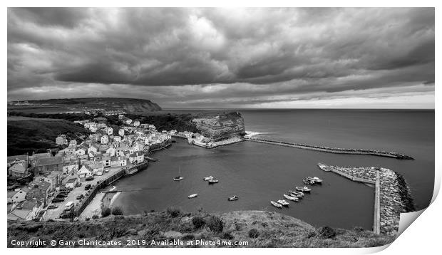 Dramatic Skies at Staithes Print by Gary Clarricoates