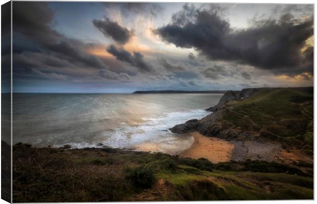 Pobbles Bay and Three Cliffs Canvas Print by Leighton Collins