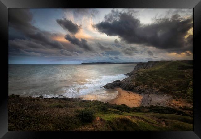 Pobbles Bay and Three Cliffs Framed Print by Leighton Collins