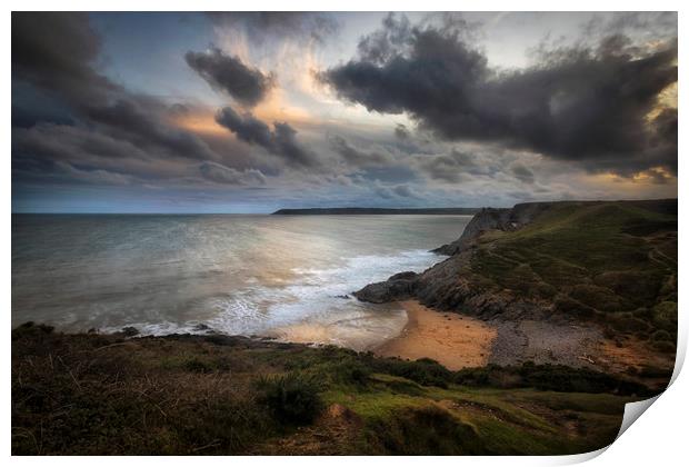 Pobbles Bay and Three Cliffs Print by Leighton Collins