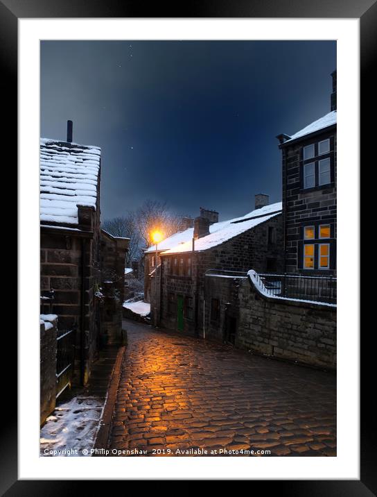 Heptonstall - Winter Night Framed Mounted Print by Philip Openshaw
