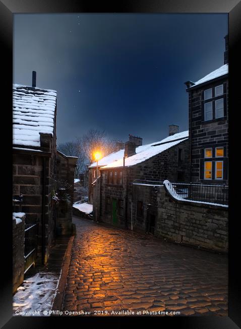 Heptonstall - Winter Night Framed Print by Philip Openshaw