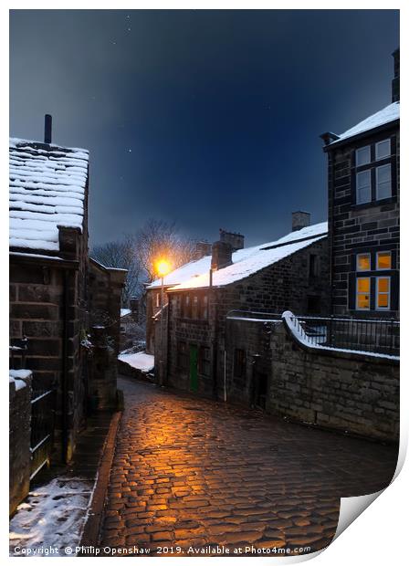 Heptonstall - Winter Night Print by Philip Openshaw