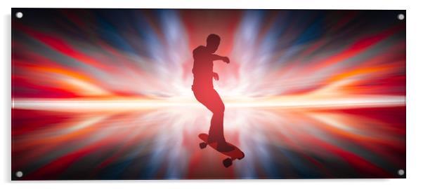 boy with skateboard  Acrylic by Guido Parmiggiani