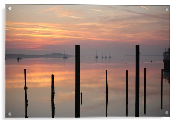Gillingham sunrise gillingham pier medway Acrylic by zoe knight
