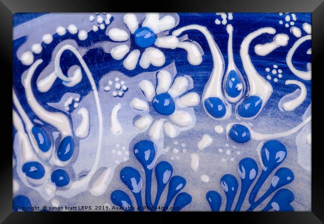 Glazed pot ceramic pattern close up Framed Print by Simon Bratt LRPS
