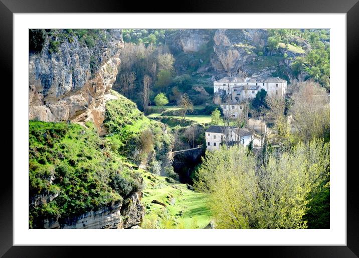 Gorge with ruins, Alhama de Granada, Spain Framed Mounted Print by John Robertson