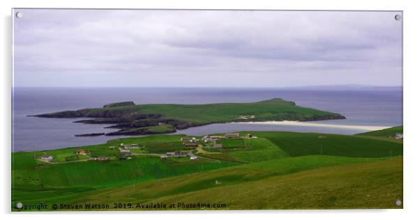 Scousburgh and St. Ninian's Isle Acrylic by Steven Watson
