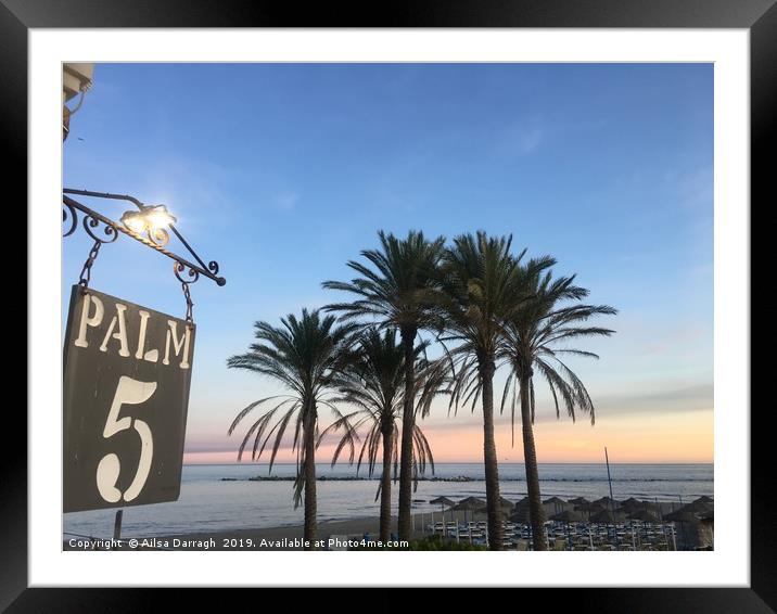 Palm Trees at Sunset in Benalmadena Framed Mounted Print by Ailsa Darragh