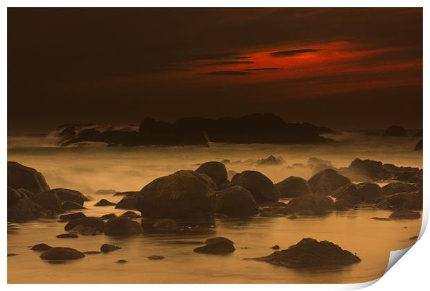 Sunset at Whitepark Bay Print by pauline morris