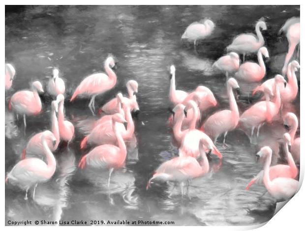 Flamingo party time Print by Sharon Lisa Clarke