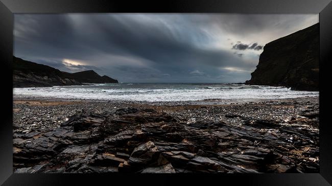 Crackington Haven, Cornwall, Panorma. Framed Print by Maggie McCall