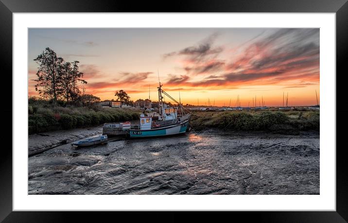 Sunset over Brancaster Staithe harbour  Framed Mounted Print by Gary Pearson