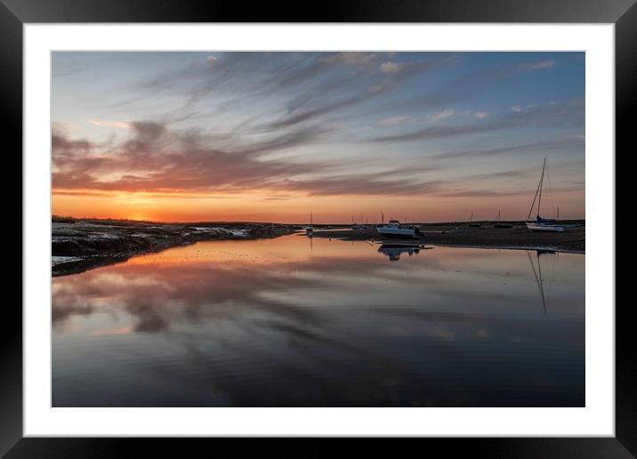 Sunset reflections at Brancaster Staithe  Framed Mounted Print by Gary Pearson