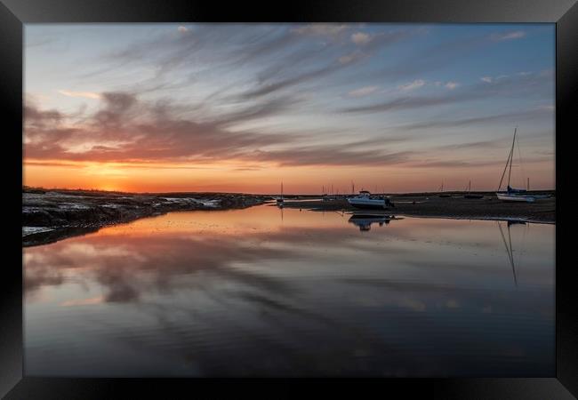Sunset reflections at Brancaster Staithe  Framed Print by Gary Pearson