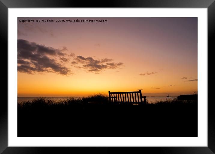 Take a seat and watch the sun rise. Framed Mounted Print by Jim Jones