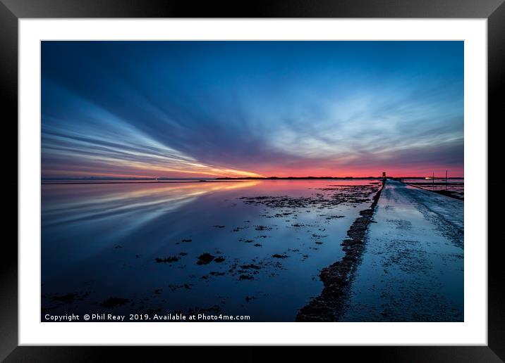 Sunrise at Holy Island causeway Framed Mounted Print by Phil Reay