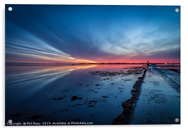Sunrise at Holy Island causeway Acrylic by Phil Reay