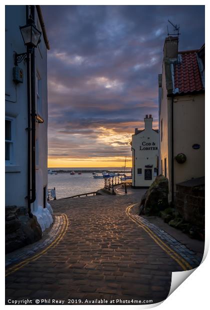 Staithes at sunrise Print by Phil Reay