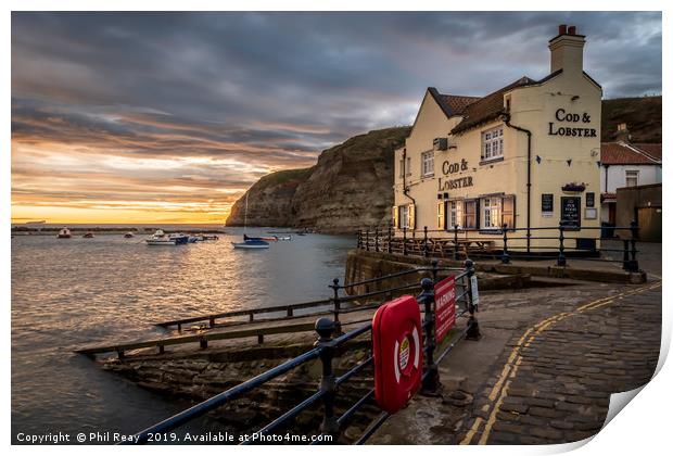Staithes harbour at sunrise Print by Phil Reay