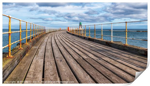 Whitby pier Print by Phil Reay