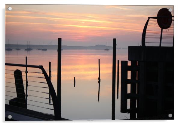 Gillingham sunrise ,gillingham pier medway Acrylic by zoe knight