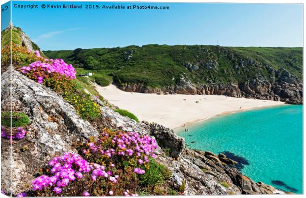sandy beach at porthcurno in cornwall, england, uk Canvas Print by Kevin Britland