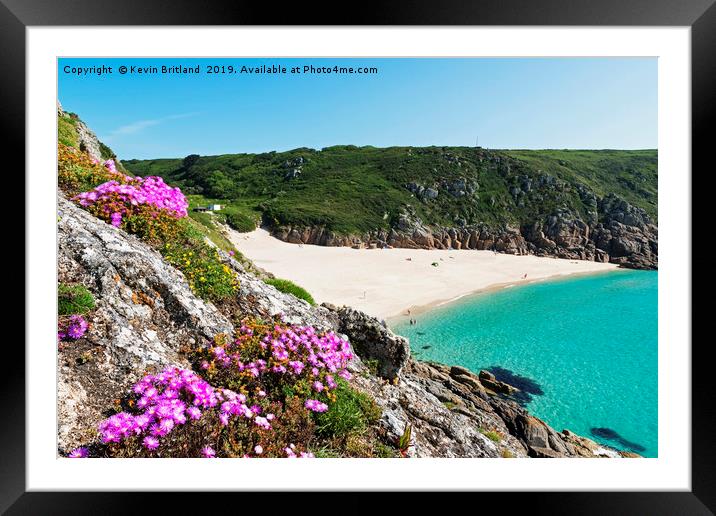 sandy beach at porthcurno in cornwall, england, uk Framed Mounted Print by Kevin Britland