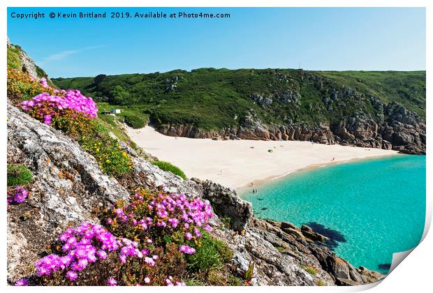 sandy beach at porthcurno in cornwall, england, uk Print by Kevin Britland