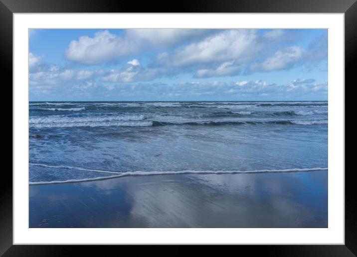 A reflective Widemouth Bay near Bude in Cornwall Framed Mounted Print by Tony Twyman