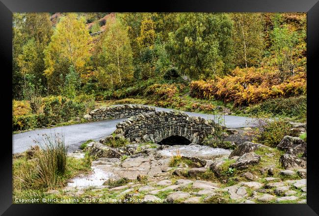 Ashness Bridge in Autumn Lake District Cumbria Framed Print by Nick Jenkins