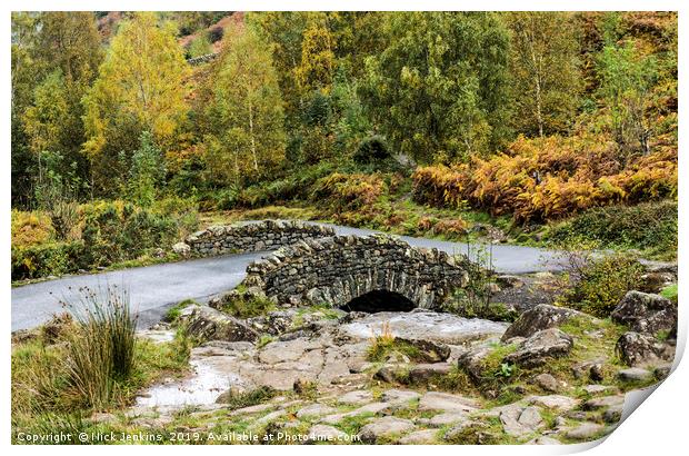 Ashness Bridge in Autumn Lake District Cumbria Print by Nick Jenkins