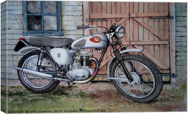 An Old Motorcycle and an old Shed Canvas Print by John Lowerson