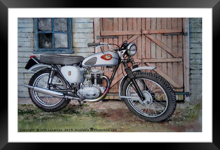 An Old Motorcycle and an old Shed Framed Mounted Print by John Lowerson