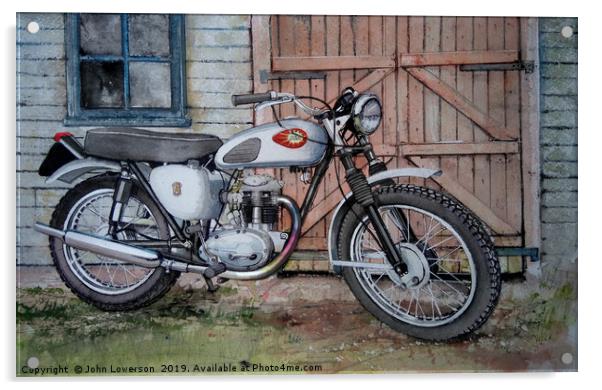 An Old Motorcycle and an old Shed Acrylic by John Lowerson