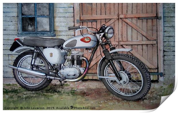 An Old Motorcycle and an old Shed Print by John Lowerson