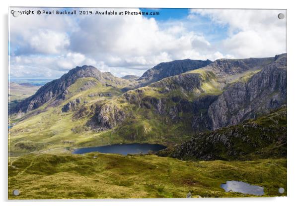 Tryfan and Glyderau Ridges Snowdonia Landscape Acrylic by Pearl Bucknall