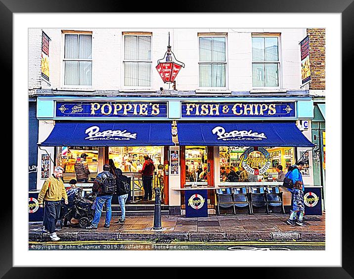 Poppies Fish and Chips Restaurant, Spitalfields Framed Mounted Print by John Chapman