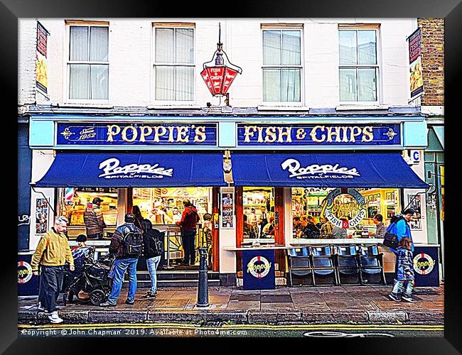 Poppies Fish and Chips Restaurant, Spitalfields Framed Print by John Chapman