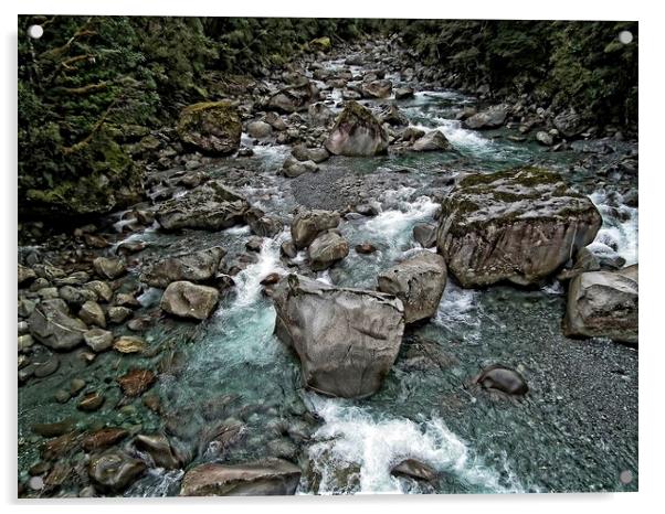 Mountain stream, Hokitika, New Zealand Acrylic by Martin Smith