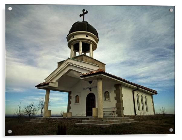 Hillside church in Haskovo district, Bulgaria Acrylic by Martin Smith