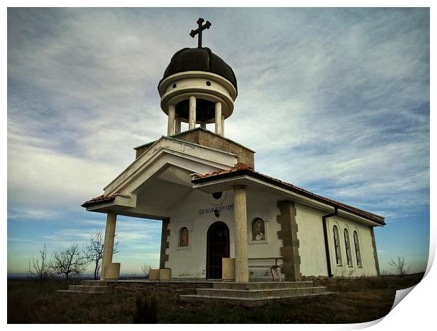 Hillside church in Haskovo district, Bulgaria Print by Martin Smith