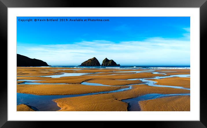 holywell bay at low tide, newquay, cornwall, engla Framed Mounted Print by Kevin Britland