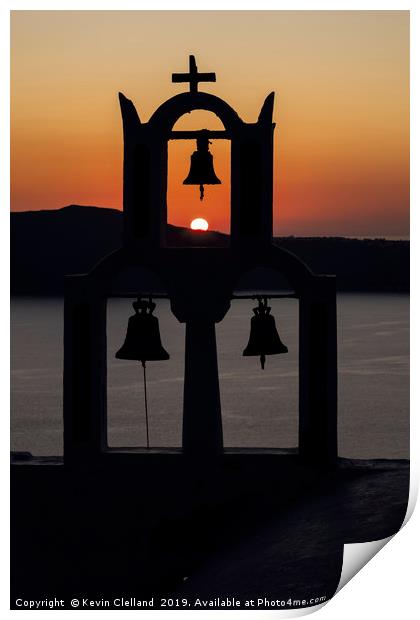 The Chapel of Panagia-Santorini Sunset Print by Kevin Clelland