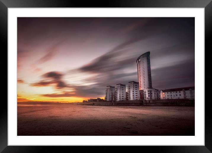 Sweeping clouds sunset on Swansea Bay Framed Mounted Print by Leighton Collins