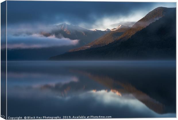Misty Morning, Lake Rotoroa Canvas Print by Black Key Photography